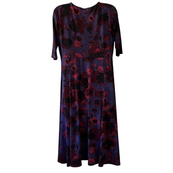 George Purple Floral Print Knit Dress Woman Size Large 12/14 Surplice Full Skirt - Picture 3 of 10